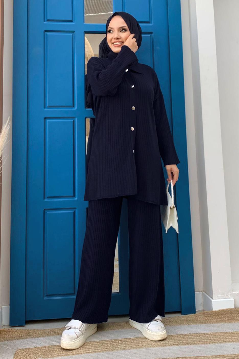 Tesettür giyim LACİVERT PANTOLONLU TRİKO TAKIM T 54222