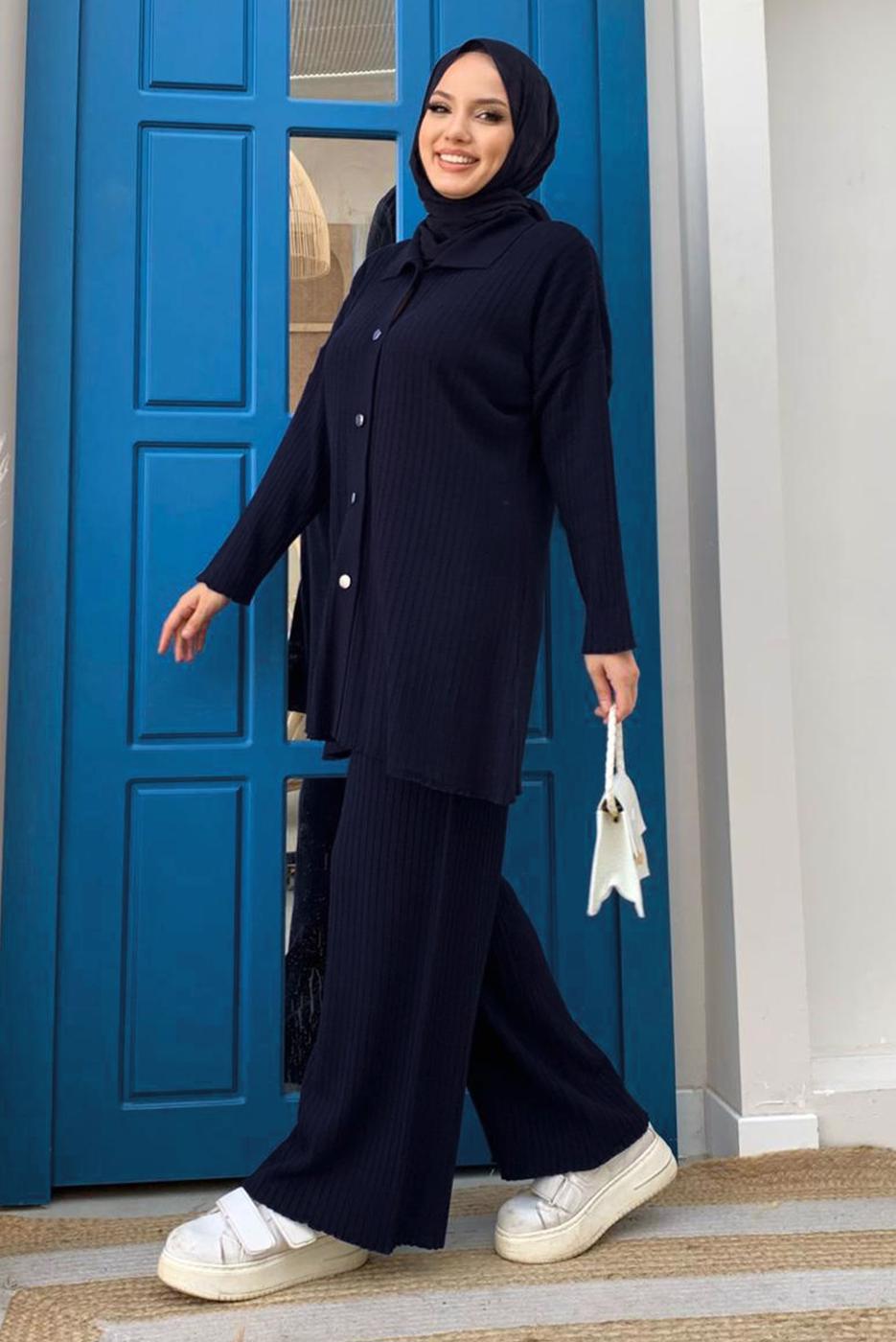 Tesettür giyim LACİVERT PANTOLONLU TRİKO TAKIM T 54222