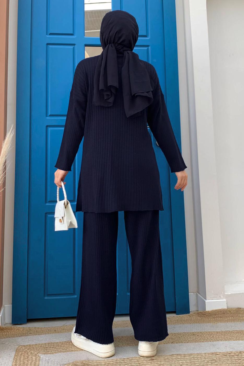 Tesettür giyim LACİVERT PANTOLONLU TRİKO TAKIM T 54222
