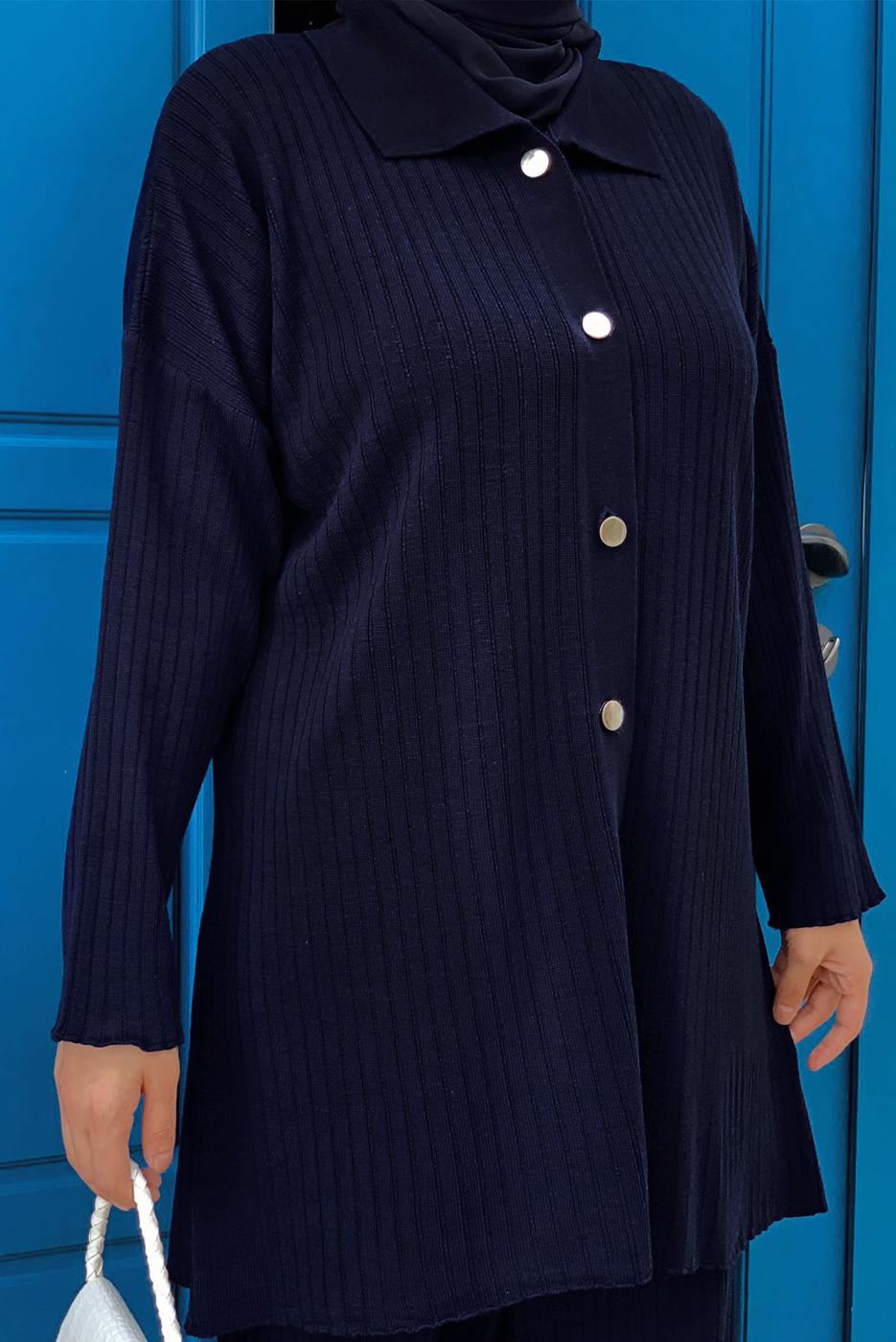 Tesettür giyim LACİVERT PANTOLONLU TRİKO TAKIM T 54222