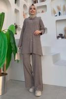 Tesettür giyim VİZON PANTOLONLU TRİKO TAKIM T 54222