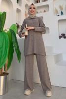 Tesettür giyim VİZON PANTOLONLU TRİKO TAKIM T 54222