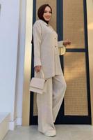 Tesettür giyim BEJ PANTOLONLU TRİKO TAKIM T 54222