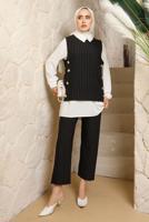 Vêtements hijab NOIR COSTUME GILET 3 PIÈCES RAYÉ AVEC PANTALON T 5443