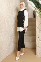 Vêtements hijab NOIR COSTUME GILET 3 PIÈCES RAYÉ AVEC PANTALON T 5443