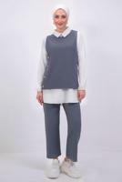 Vêtements hijab GRIS COSTUME GILET 3 PIÈCES RAYÉ AVEC PANTALON T 5443
