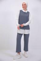 Vêtements hijab GRIS COSTUME GILET 3 PIÈCES RAYÉ AVEC PANTALON T 5443