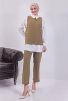 Hijab clothing BROWN STRIPED 3-PIECE VEST SUIT WITH PANTS T 5443