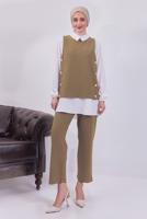 Hijab clothing BROWN STRIPED 3-PIECE VEST SUIT WITH PANTS T 5443