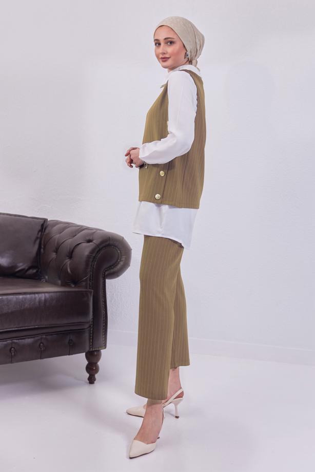Vêtements hijab  STRIPED 3-PIECE VEST SUIT WITH PANTS T 5443 - TRENDTESETTÜR