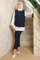 Hijab clothing NAVY BLUE STRIPED 3-PIECE VEST SUIT WITH PANTS T 5443