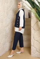 Hijab clothing NAVY BLUE STRIPED 3-PIECE VEST SUIT WITH PANTS T 5443