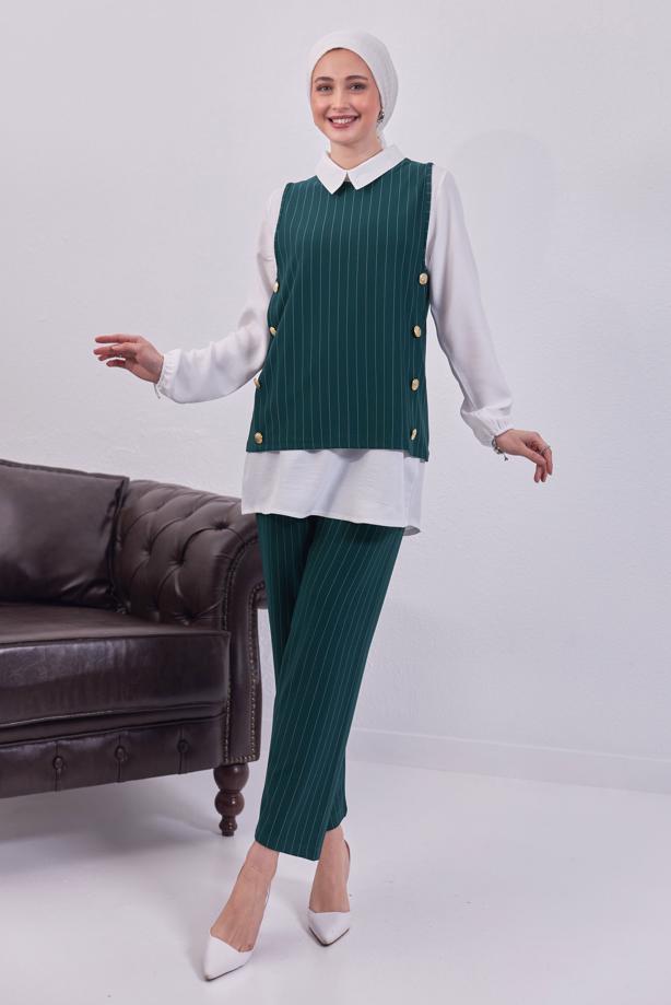 Vêtements hijab  STRIPED 3-PIECE VEST SUIT WITH PANTS T 5443 - TRENDTESETTÜR