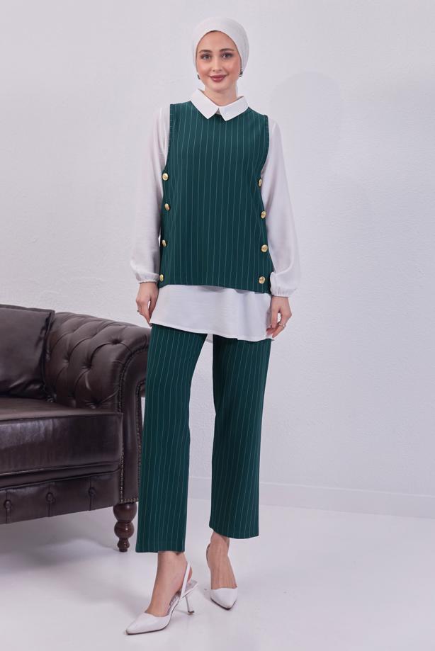 Vêtements hijab  STRIPED 3-PIECE VEST SUIT WITH PANTS T 5443 - TRENDTESETTÜR