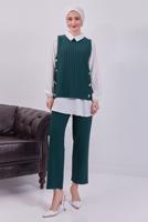 Hijab clothing BLUE STRIPED 3-PIECE VEST SUIT WITH PANTS T 5443