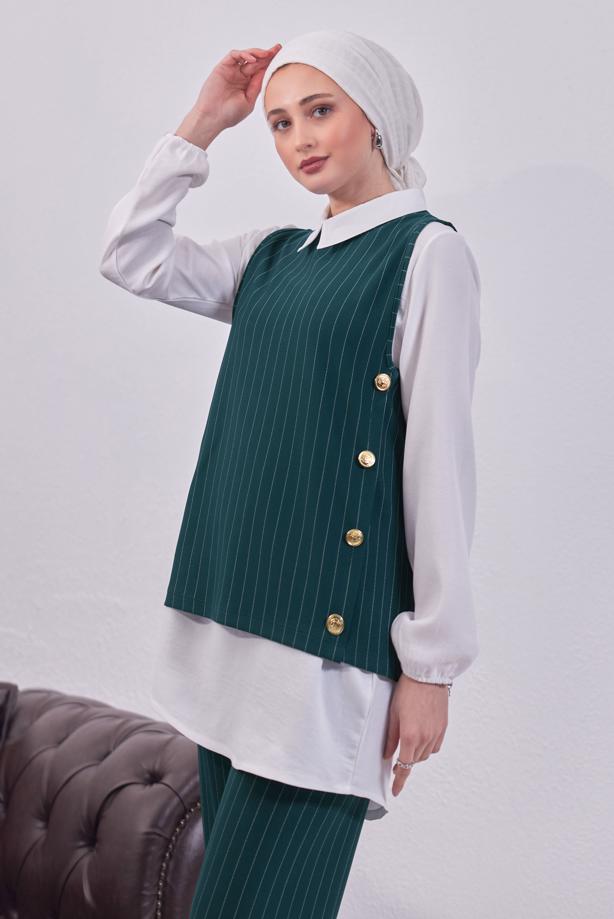 Vêtements hijab  STRIPED 3-PIECE VEST SUIT WITH PANTS T 5443 - TRENDTESETTÜR