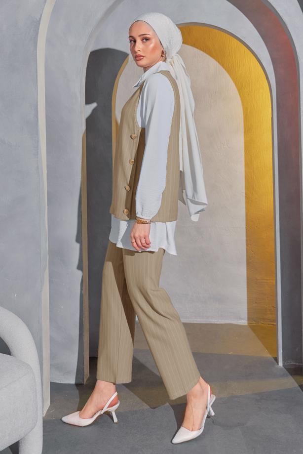 Vêtements hijab  STRIPED 3-PIECE VEST SUIT WITH PANTS T 5443 - TRENDTESETTÜR