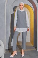 Vêtements hijab GRIS COSTUME GILET 3 PIÈCES RAYÉ AVEC PANTALON T 5443