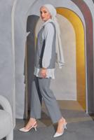 Vêtements hijab GRIS COSTUME GILET 3 PIÈCES RAYÉ AVEC PANTALON T 5443