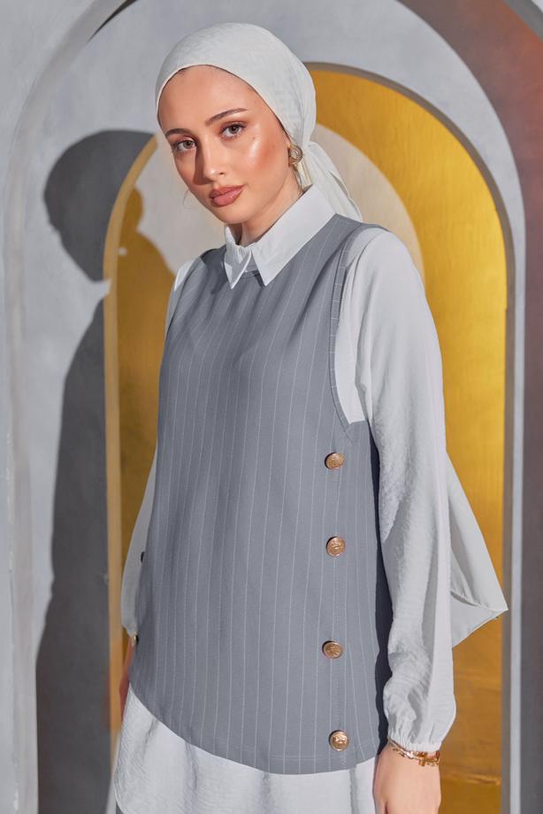 Vêtements hijab  STRIPED 3-PIECE VEST SUIT WITH PANTS T 5443 - TRENDTESETTÜR