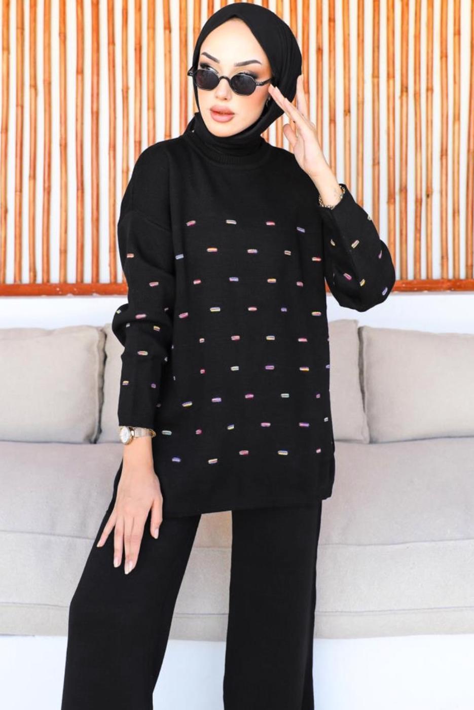 Tesettür giyim SİYAH PANTOLONLU TRİKO TAKIM T 60032