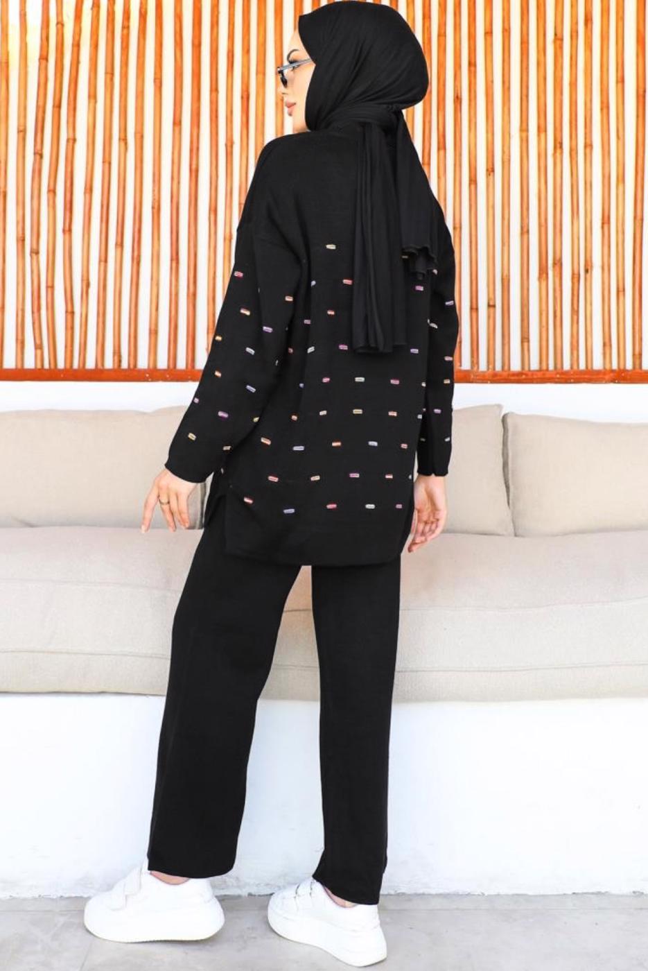 Tesettür giyim SİYAH PANTOLONLU TRİKO TAKIM T 60032