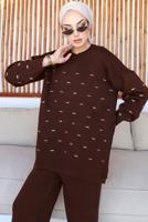 Tesettür giyim KAHVE PANTOLONLU TRİKO TAKIM T 60032