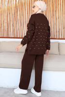 Tesettür giyim KAHVE PANTOLONLU TRİKO TAKIM T 60032