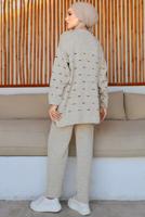 Tesettür giyim BEJ PANTOLONLU TRİKO TAKIM T 60032