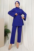Tesettür giyim LACİVERT KOLU TAŞ İŞLEMELİ PANTOLONLU TAKIM T 6013