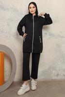 Tesettür giyim SİYAH KAPÜŞONLU CEPLİ PANTOLONLU TAKIM T 6043