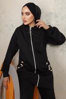 Tesettür giyim SİYAH KAPÜŞONLU CEPLİ PANTOLONLU TAKIM T 6043
