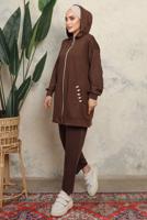 Tesettür giyim KAHVE KAPÜŞONLU CEPLİ PANTOLONLU TAKIM T 6043