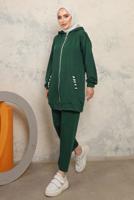 Tesettür giyim YEŞİL KAPÜŞONLU CEPLİ PANTOLONLU TAKIM T 6043