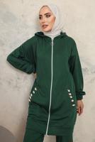 Tesettür giyim YEŞİL KAPÜŞONLU CEPLİ PANTOLONLU TAKIM T 6043