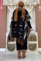 Vêtements hijab NOIR PONCHO EN MAILLE À CAPUCHE T 6061