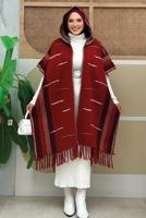 Tesettür giyim BORDO KAPÜŞONLU TRİKO PANÇO T 6061