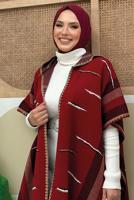 Tesettür giyim BORDO KAPÜŞONLU TRİKO PANÇO T 6061