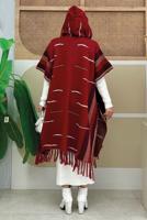 Tesettür giyim BORDO KAPÜŞONLU TRİKO PANÇO T 6061