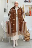 Hijab clothing TABA HOODED KNITWEAR PONCHO T 6061