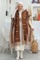 Hijab clothing TABA HOODED KNITWEAR PONCHO T 6061