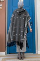 Tesettür giyim GRİ KAPÜŞONLU TRİKO PANÇO T 6061