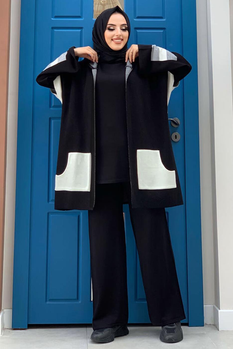 Tesettür giyim SİYAH PANTOLONLU TRİKO TAKIM T 61222
