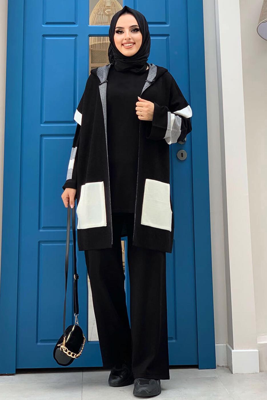 Tesettür giyim SİYAH PANTOLONLU TRİKO TAKIM T 61222