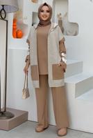 Tesettür giyim TABA PANTOLONLU TRİKO TAKIM T 61222