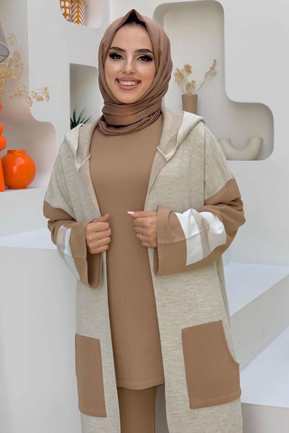 Tesettür giyim TABA PANTOLONLU TRİKO TAKIM T 61222