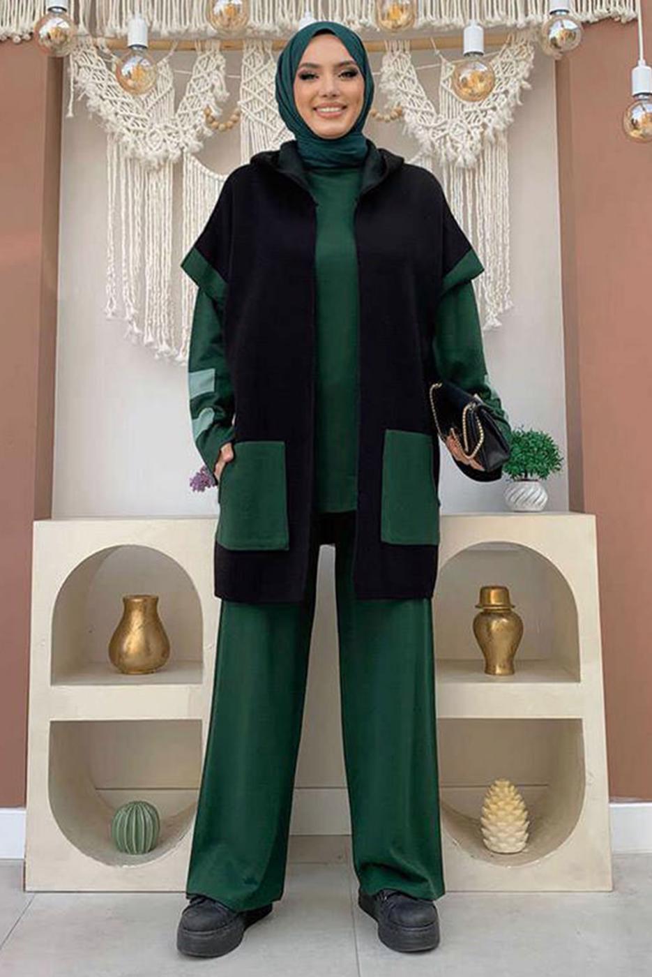 Tesettür giyim YEŞİL PANTOLONLU TRİKO TAKIM T 61222