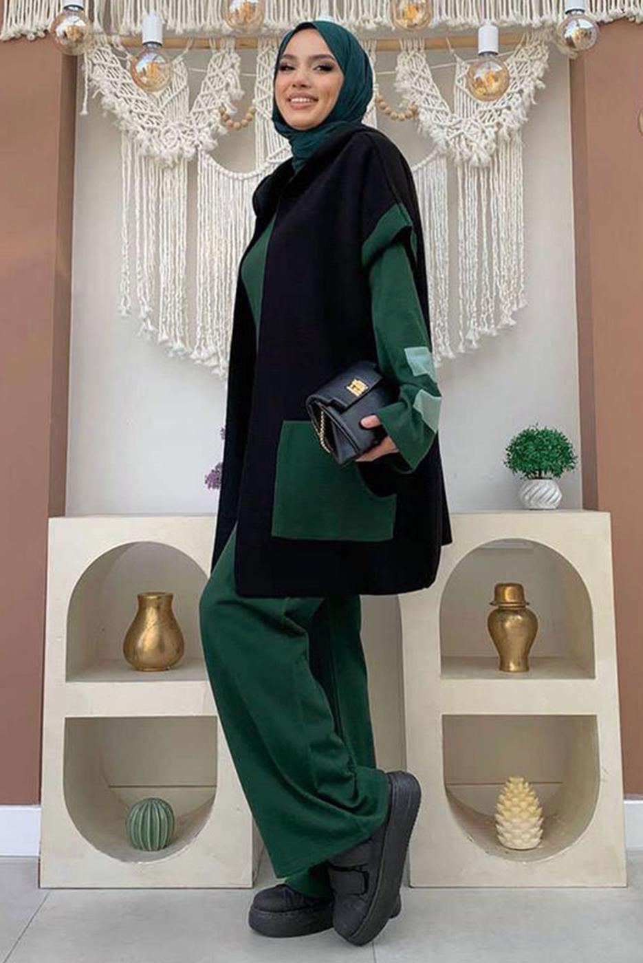 Tesettür giyim YEŞİL PANTOLONLU TRİKO TAKIM T 61222