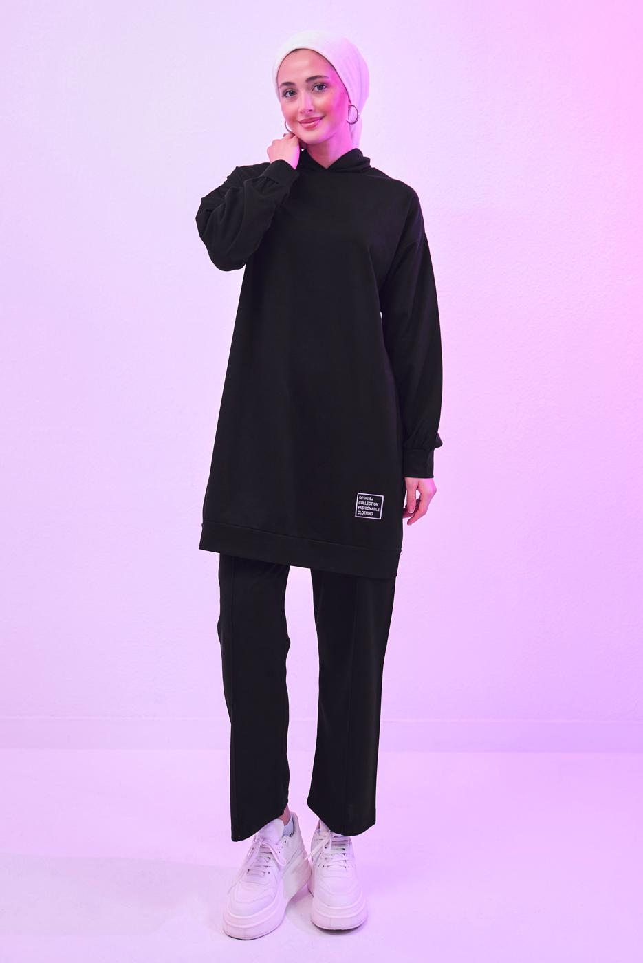 Hijab clothing BLACK HOODED PANTS SUIT T 6253
