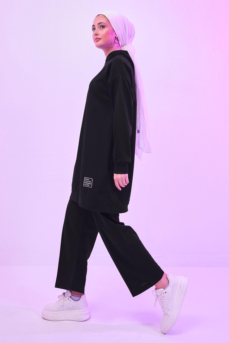 Hijab clothing BLACK HOODED PANTS SUIT T 6253